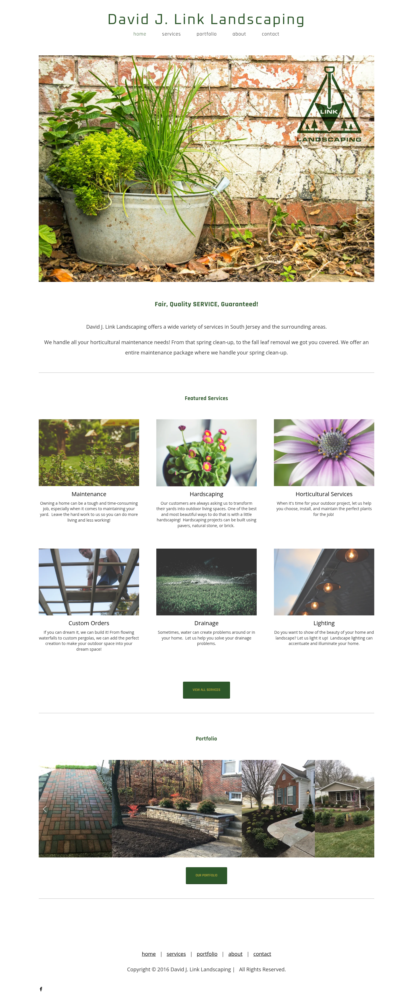 Current website screenshot for David J Link Landscaping LLC